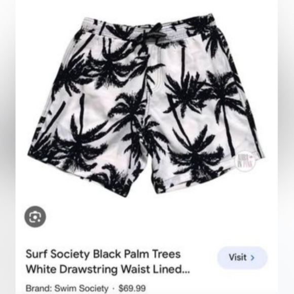 New Surf Society Black Palm Tree Swim Shorts - Picture 1 of 4